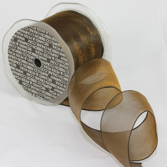 The Ribbon People Sheer Amber Brown Wired Craft Ribbon 2.375" x 27 Yards