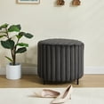 thumbnail image 2 of 22.05"Wide Upholstered Round Pouf Ottoman Foot Rest with Black Metal Legs,Faux Fur Footstool for Living Room Bedroom Entryway. Charcoal, 2 of 6