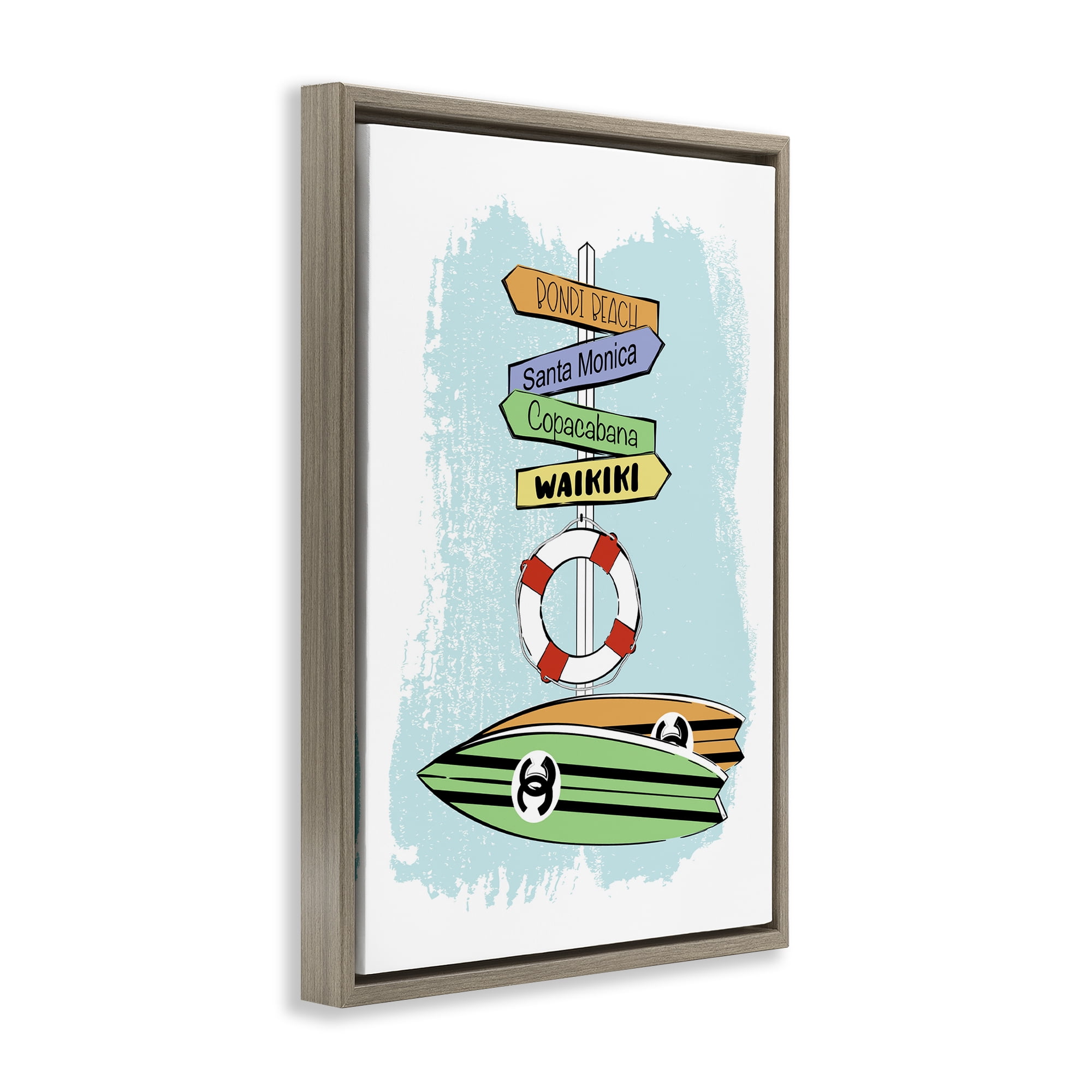 Stupell Industries Glam Surfboards & Sign Coastal Painting Brown Floater Framed Art Print Wall Art, 17 x 25