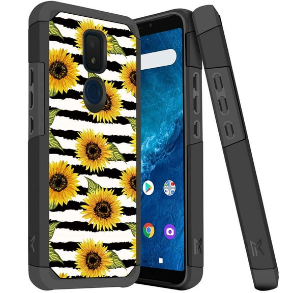 ANJ  Slim Dual Layer Hybrid Shockproof Case   Tempered Glass Cover for Cricket Icon 3, Splendor, AT&T Motivate 2 - Yellow Sunflowers