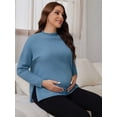 thumbnail image 6 of DARING DIVA Women's Maternity Striped Mock Neck Long Sleeve Sweater S Blue, 6 of 8
