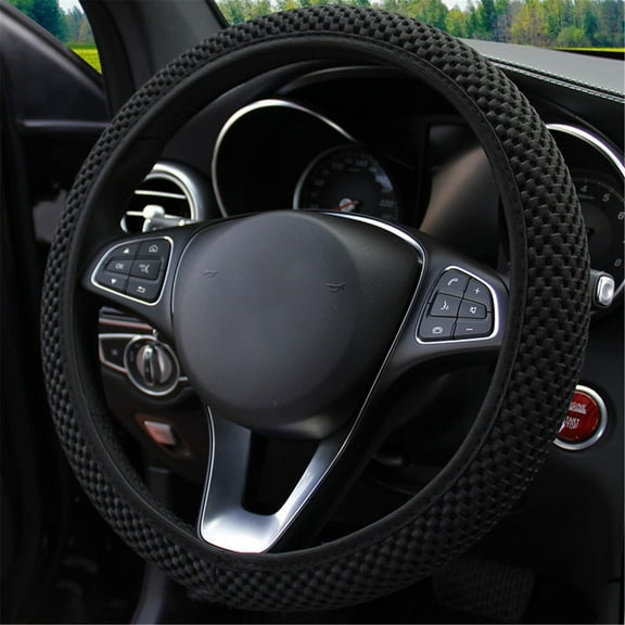 Elastic Stretch Steering Wheel Cover,Warm in Winter and Cool in Summer, Universal 15 inch, Microfiber Breathable Ice Silk, Anti-, Odorless, Easy Carry,Black