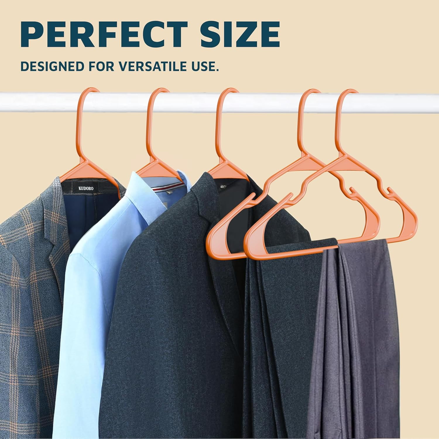 Lifemaster Plastic Clothes Hangers – Heavy Duty Hanger Set, For Organizing Clothes, Dresses, and Coat, Holds Up To 5 lbs, Space-saving Hangers with Non-Slip Shoulder Grooves, Pack of 5, Orange