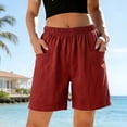 thumbnail image 6 of Summer Shorts for Women Elastic Mid Waisted Straight Leg Solid Color Pull On Short with Pockets 4th of July, 6 of 6