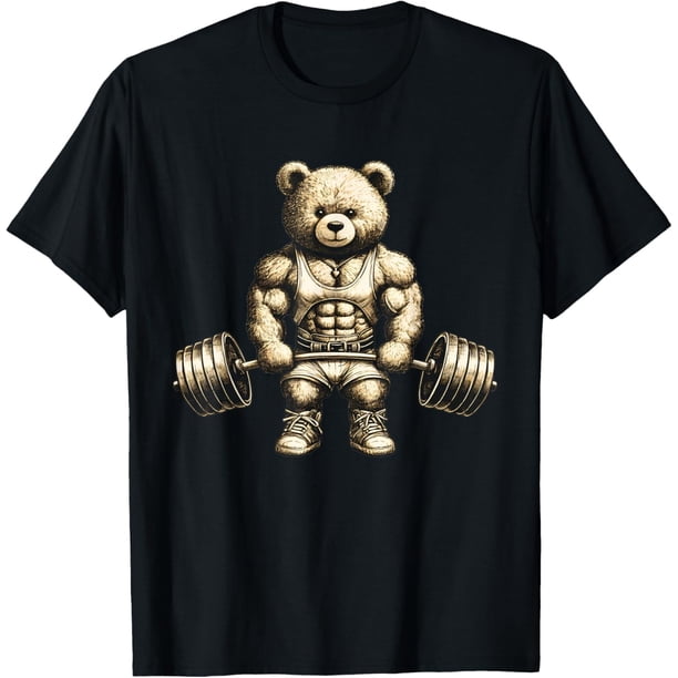 Camiseta divertida para levantamiento de pesas de oso de peluche, gimnasio, entrenamiento, animal