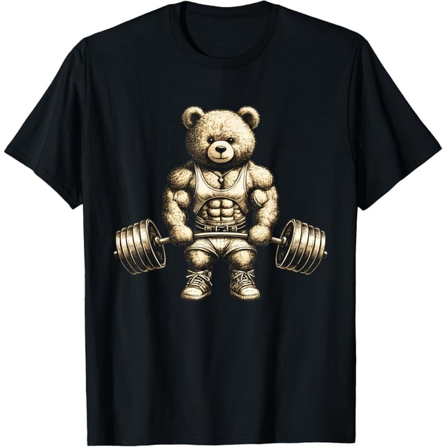 Camiseta divertida para levantamiento de pesas de oso de peluche, gimnasio, entrenamiento, animal