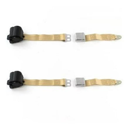 Airplane 2 Point Tan Retractable Bucket Seat Belt Kit with Bracketry & 2 Belts for 1975-1991 Ford Van