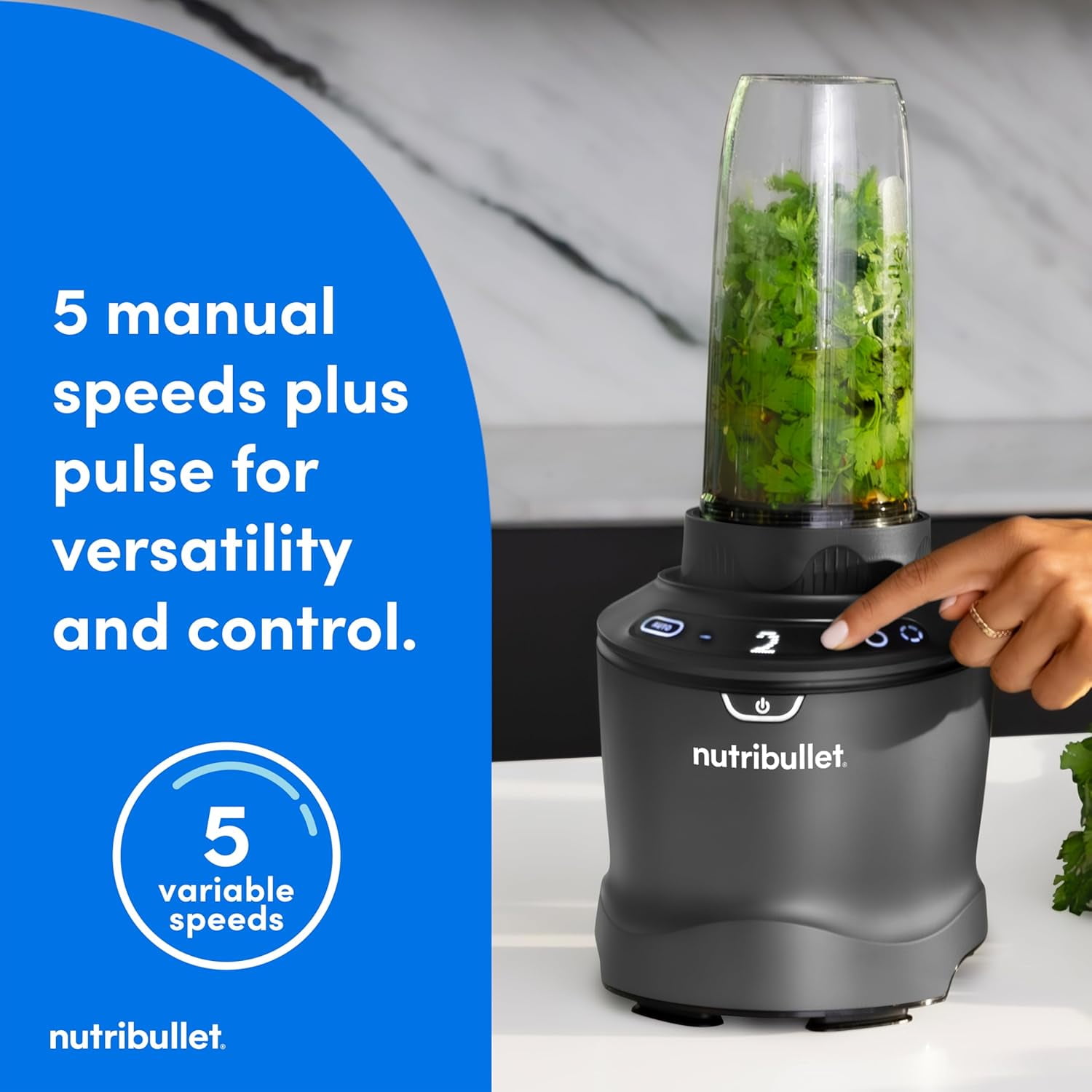 SmartSense Blender Combo, 1400W, 64oz Pitcher, 32oz & 24oz Cups, 5-Speed, Smoothies, Ice and Frozen Fruit, Nut Milk, Soup, Gunmetal Gray, NBF50700