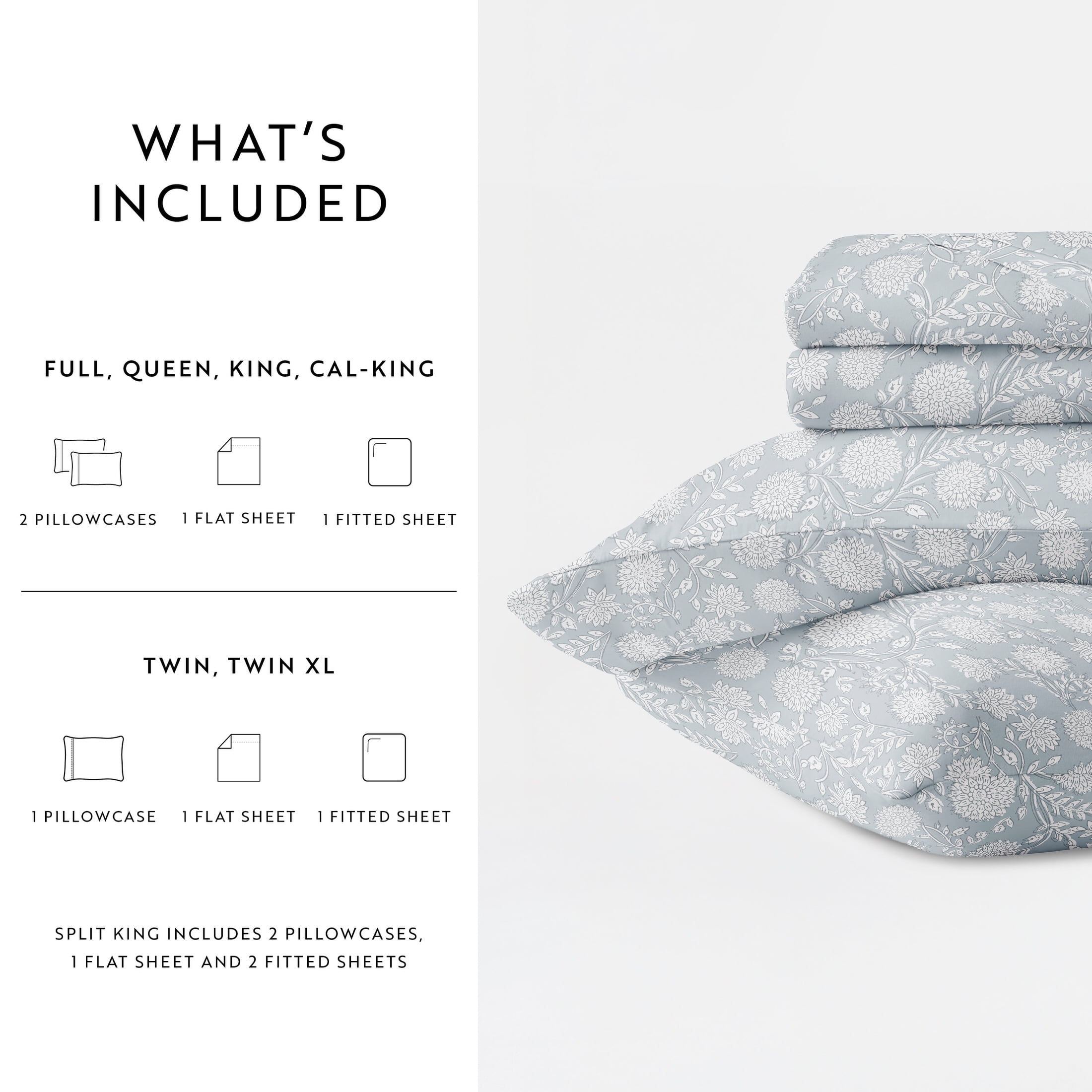 Noble Linens 4 Piece 300TC Cotton Printed Sheets, Bohemian Garden Blue, California King