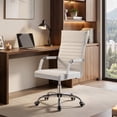 thumbnail image 4 of Lacoo Mid-Back Faux Leather Office Desk Chair Executive Conference Task Chair with Arms, White, 4 of 8