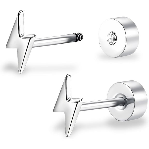 XBage Titanium Women Flatback Earrings Celestial Lightning Bolt Stud Earrings 5Mm Flat Back Cz Earrings Hypoallergenic Cartilage Flatback Earring Tragus Helix Tragus Conch Piercing[5490]