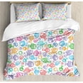 thumbnail image 1 of Kids Duvet Cover Set Queen Size, Colorful Doodle Style Fish Figures with Happy Faces and Bubbles Under the Sea Aquarium, Decorative 3 Piece Bedding Set with 2 Pillow Shams, Multicolor, by Ambesonne, 1 of 3