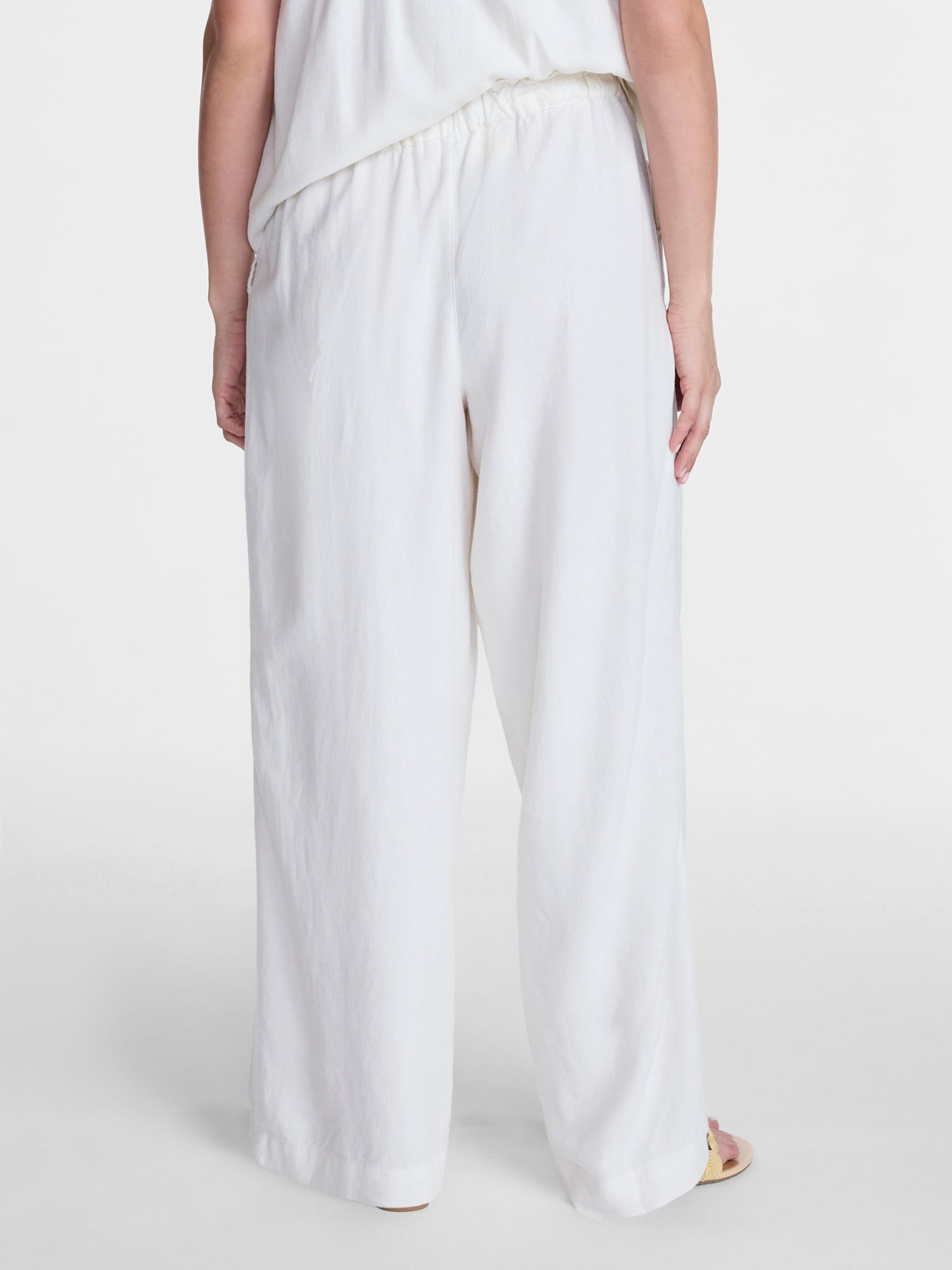 Time and Tru Women's Wide Leg Linen Blend Pants, Sizes XS-4X