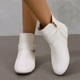 thumbnail image 2 of Xfvqtps Womens Casual Boots Flat Heel Side Zip Closure Buckle Decor Low Top Ankle Boots Versatile Fashion Winter Shoes for Outdoor Leisure White, 2 of 8