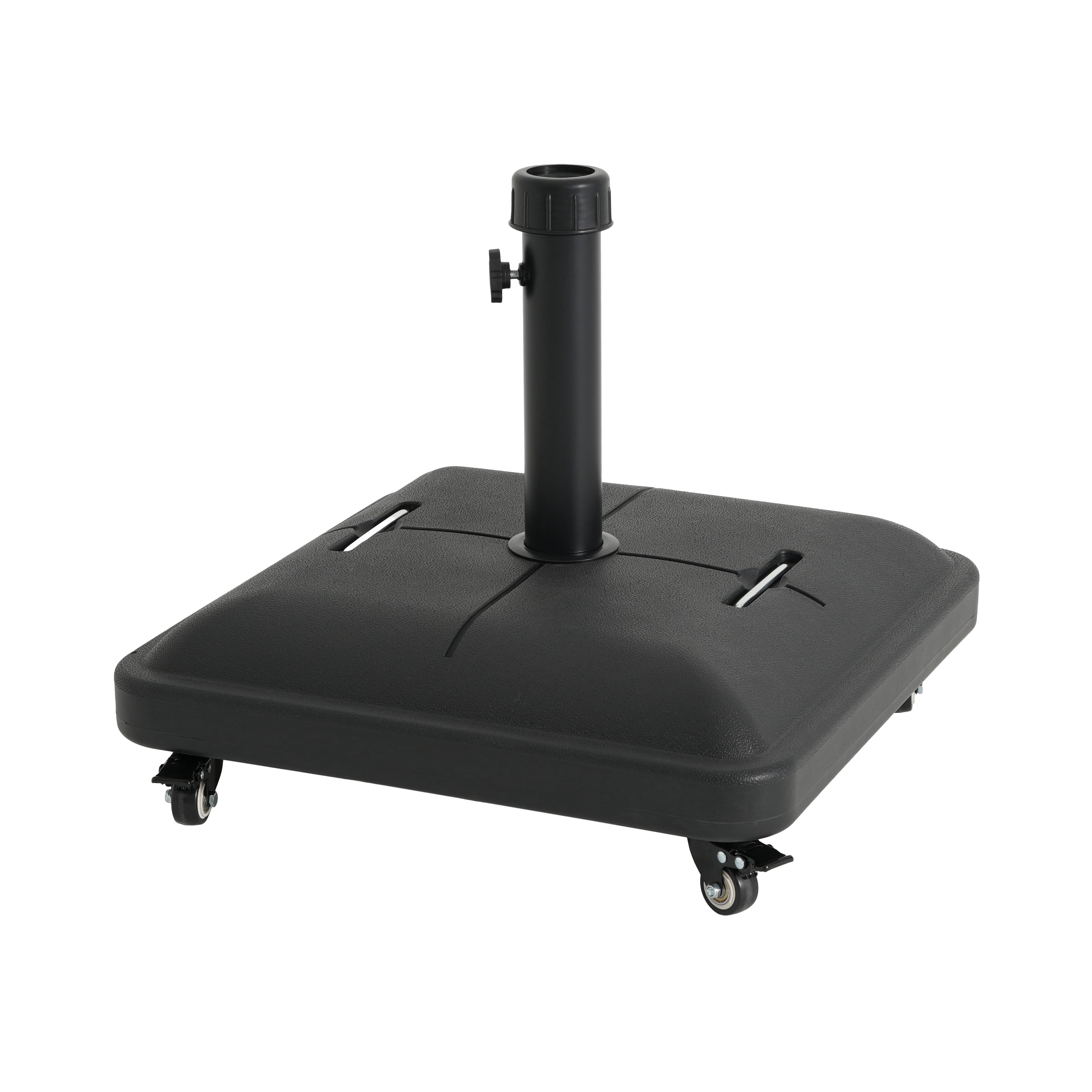 Umbrella Base 90 Pound Square with Concrete Fill and Resin Shell, Heavy Duty Patio Umbrella Stand with Wheels for Outdoor Shade, Black