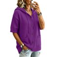 thumbnail image 3 of yillto Womens Short Sleeve Sweater Cardigan with Hooded Button down Casual Loose Knit Coats with Pockets, 3 of 6