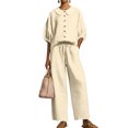 thumbnail image 3 of UDAUDU 2 Piece Outfit for Womens Linen Casual Collar Blouse And Wide Leg Pants Daily Wear for Women Beige XL, 3 of 6