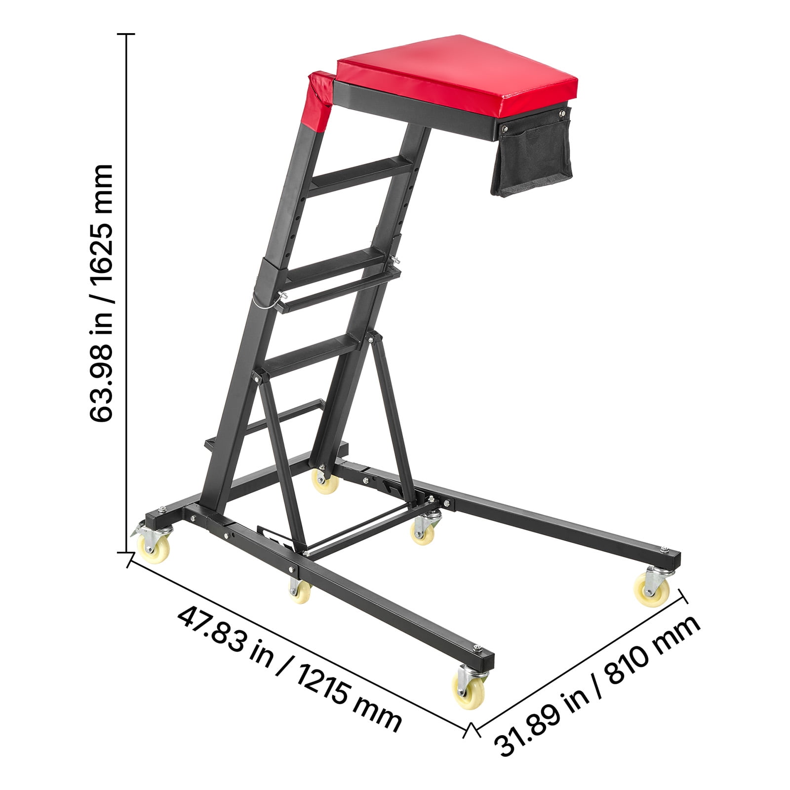 KFFKFF Adjustable Automotive Creeper, 48"-64" High Top Design, Foldable with 400 lbs Steel Support, Stable H-Frame Base, 6 Smooth Wheels for Vehicle Repair and Maintenance