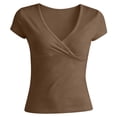 thumbnail image 7 of Womens Summer Tops Elegant Soft Wrap V Neck Short Sleeve Workout Tops for Women Brown XL, 7 of 7