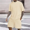 thumbnail image 2 of toraway Autumn Men's Suits Slim Fit Men's Rib Shirt Short Sleeve and Shorts Slim Fit Muscle T Shirt Stretch Bodybuilding Exercise Rib Knit Two Piece Set XXL, 2 of 4