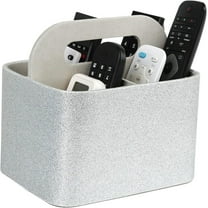 HofferRuffer Portable Cosmetic Bags, 7.3 x 5.5 x 6.7 Inches Silver Faux Leather Tote Bin Makeup Bags, Storage Organizer Caddy Tote with Handle