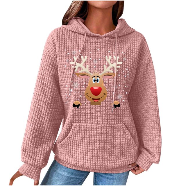 Rbaofujie Chandails d'Automne Mode Imprimé pour Femmes Manches Longues Col Rond Chandails en Molleton pour Dames Hauts Blouse Simple Chandail à Capuchon Rose Mode pour Femmes Chandails à Capuchon & Chandails en Molleton