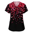 thumbnail image 2 of Hearthz Plus Size Valentines Day Scrubs for Women Love Heart Print V Neck Short Sleeve Nurse Uniforms Side Slit Womens Tops Work with Pockets S-5xl, 2 of 6