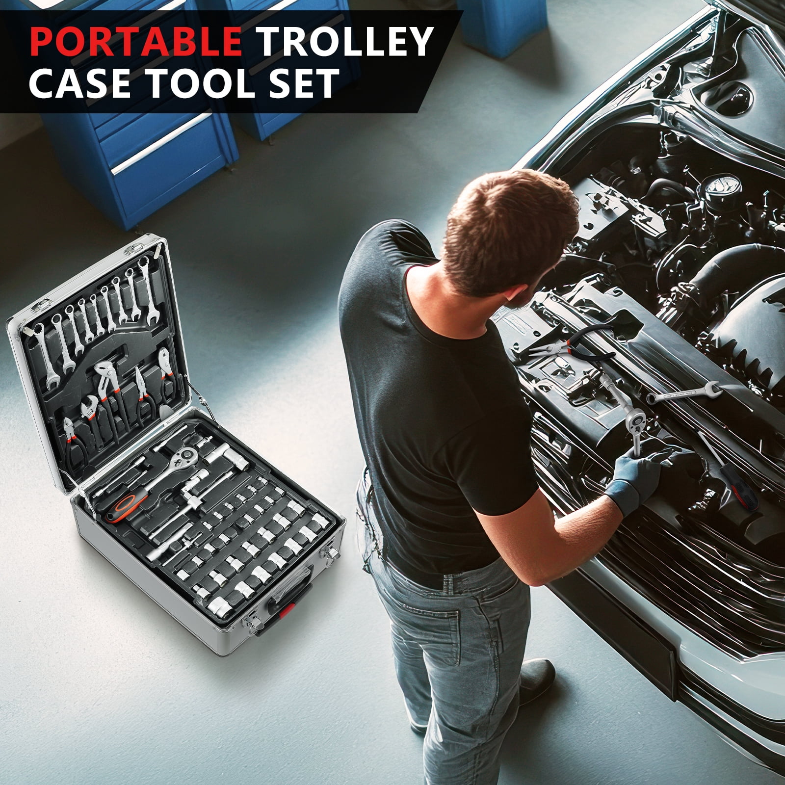 Pirecart 799pcs Mechanic Tool Box Set, with Aluminum Trolley Case,for Home, Dorm,Garage, and Automotive