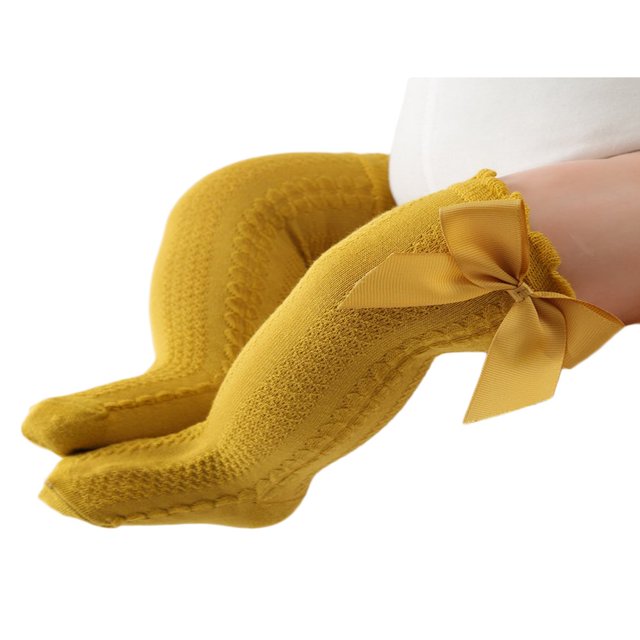 Infant Baby Girls Socks Cute Elastic Knee-Length Bowknot Ruffled Solid Lolita Socks Spanish Style