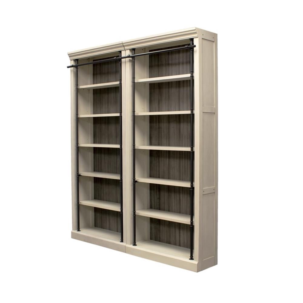 Pemberly Row 8' Tall Wood Bookcase Wall With Ladder Aged Office Bookcases White