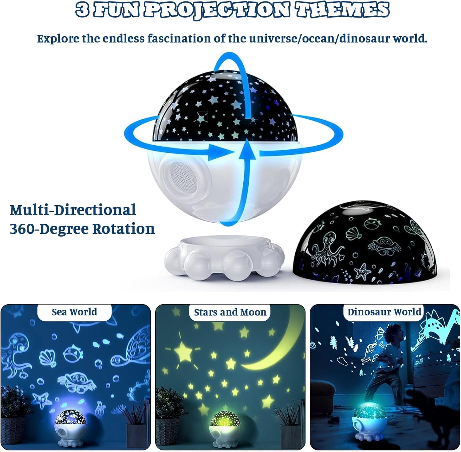 Octopus Galaxy Projector,17 Light Modes Ocean Star Projector with 360° Rotation, 3 Projection Films and 9 Lullaby Songs,Night Lamp with Remote and Timer, Gifts for Family and Friends(Blue)