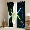 thumbnail image 3 of jejeloiu Neon Glowling Lightsaber Black Out Curtains,Abstract Geometric Honeycomb Curtains Pack of 2 (42x63 Each),Green Blue Hexagon Bedroom Curtains For Kids,Luxury Bedroom Decor, 3 of 6