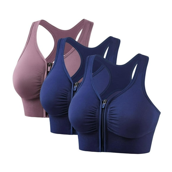 Nfurl Womens Sports Bras Multipack High Impact no Wire Racerback Zip Front Sports Bra 3 Pack Workout Yoga Crop Top Supportive Anti Sagging Bra Navy XXXXL