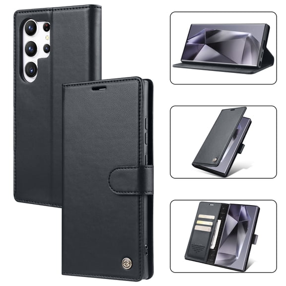 Allytech Flip Wallet Case for Samsung Galaxy S22 Ultra, with Credit Card Slots, Magnetic Clasp, Slim Thin RFID Blocking Premium PU Leather Shockproof Kickstand Cover Case for Women Men - Black