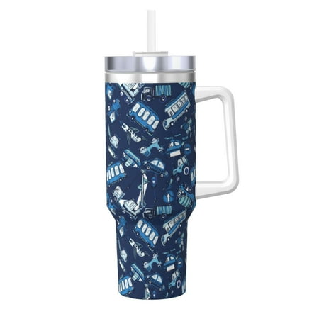 

Uemuo Blue Bus Print 40oz Ice Bully With Handle And Straw Stainless Steel Vacuum Insulated Cup And 2 In 1 Straw Lid Insulated Travel Tumbler