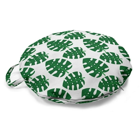 

Philodendron Round Floor Cushion with Handle Continuous Pattern of Cartoon Style Jungle Leaves Simple Nature Ornament Pillow for Living Room & Dorms 18 Round Green and White by Ambesonne