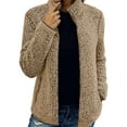 thumbnail image 2 of Capreze Women Solid Color Fleece Jacket Loose Zip Up Coat Winter Overcoats With Pockets Outwear Khaki XXL, 2 of 3