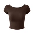 thumbnail image 5 of Women Backless Going Out Tops Short Sleeve Slim Fit Summer Open Back Tops Casual Lightweight Daily Wear Outfit by Yigetop Coffee L, 5 of 5