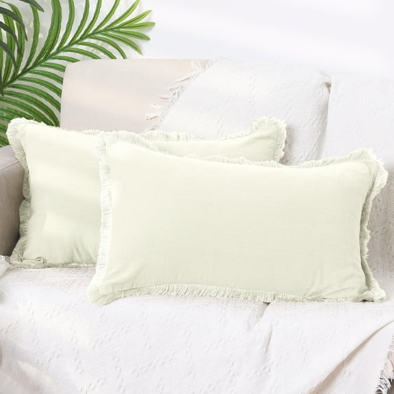 REGALWOVEN 2 Pcs Cotton Decorative Throw Pillow Cover with Tassel Trim White 12" x 20"