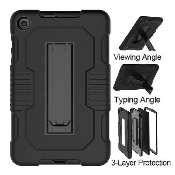 For Samsung Galaxy Tab A 8.4 2020 / T307 Dual layer Silicone Shockproof Protective Kickstand Tablet Case Cover Black/Black