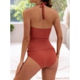 thumbnail image 3 of ZANKLEY Womens Halter Tankini Two Piece Bathing Suit V Neck Ruched Swimwear, 3 of 10