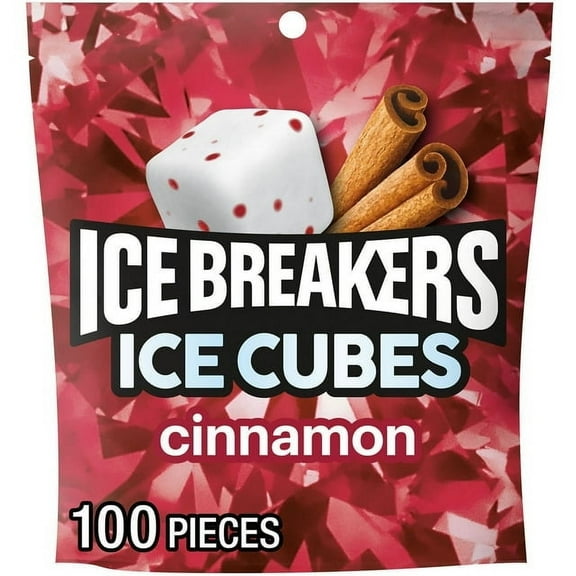 Ice Breakers Ice Cubes Cinnamon Sugar Free Chewing Gum, Pouch 8.11 oz, 100 Pieces (3 Pack)