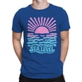 thumbnail image 2 of Retro Sea Level Sunset Design Men's T-shirt Blue, 2 of 3