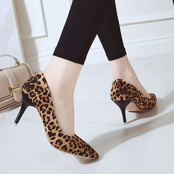 LOLIPPYY Women's Leopard Print High Heel Shoes, Pointed Toe PU Material, Stylish Pair for Special Occasions and Parties