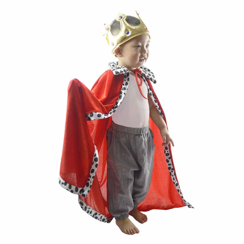 Children Knight Red-Golden Velvet cape Cloak Coat King Fancy Dress Costumes 