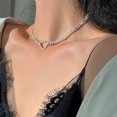thumbnail image 3 of Gargantilla con diamantes de imitación, collares de corazón de plata, gargantillas de cristal de mariposa, cadena de tenis brillante, joyería para el cuello para mujeres y niñas, 3 of 5