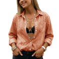 thumbnail image 3 of UDAUDU Denim Shirts Women Crop Tops Long Sleeve Button Down Blouse V Neck Casual Top 2026 Fall Fashion Jackets Camel 2XL, 3 of 8