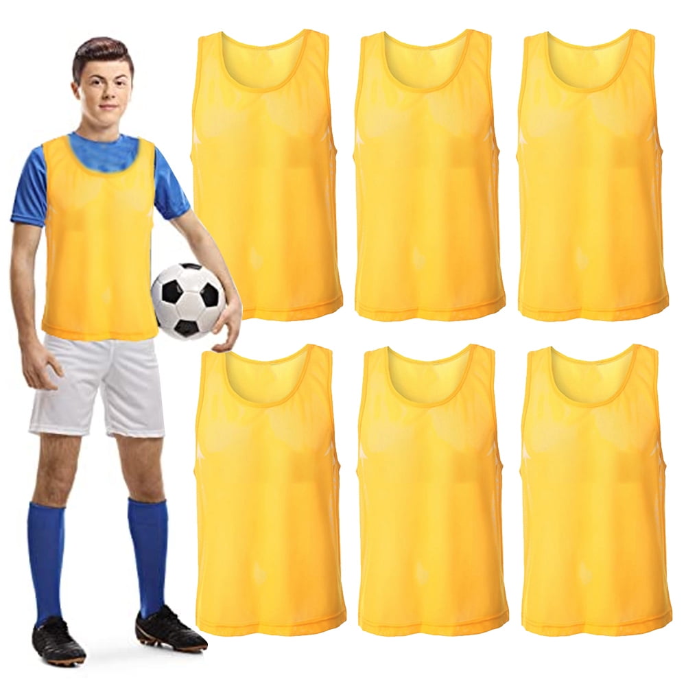 6 Pack Pinnies Soccer pinnies for Sports Soccer Mesh Basketball Jerseys Children Adult Yellow