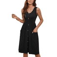thumbnail image 2 of Robes d'Été pour Femmes Sans Manches Décontractées Amples Évasées à Boutons Robe Midi avec Poches, 2 of 9