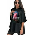 thumbnail image 3 of Plus Size Shirt for Women Black Tops for Women Short Sleeves Shirt for Women Red-Browed Bird Pink 2 T Shirt Crewneck Shirt for Women 5XL, 3 of 5